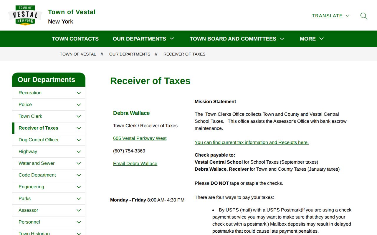 Vestal residents directory source image of the Town Clerk records page