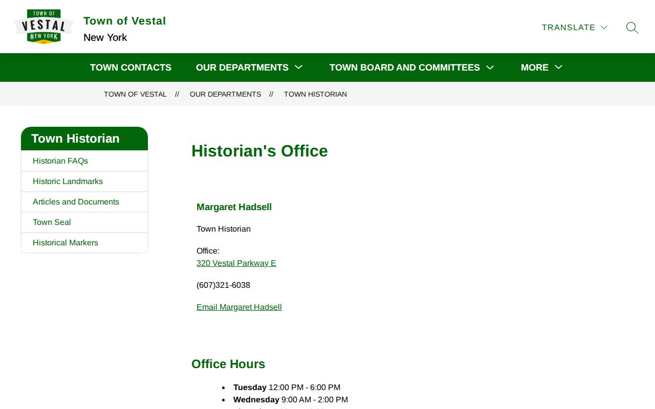 Vestal city directory Town Historian resources