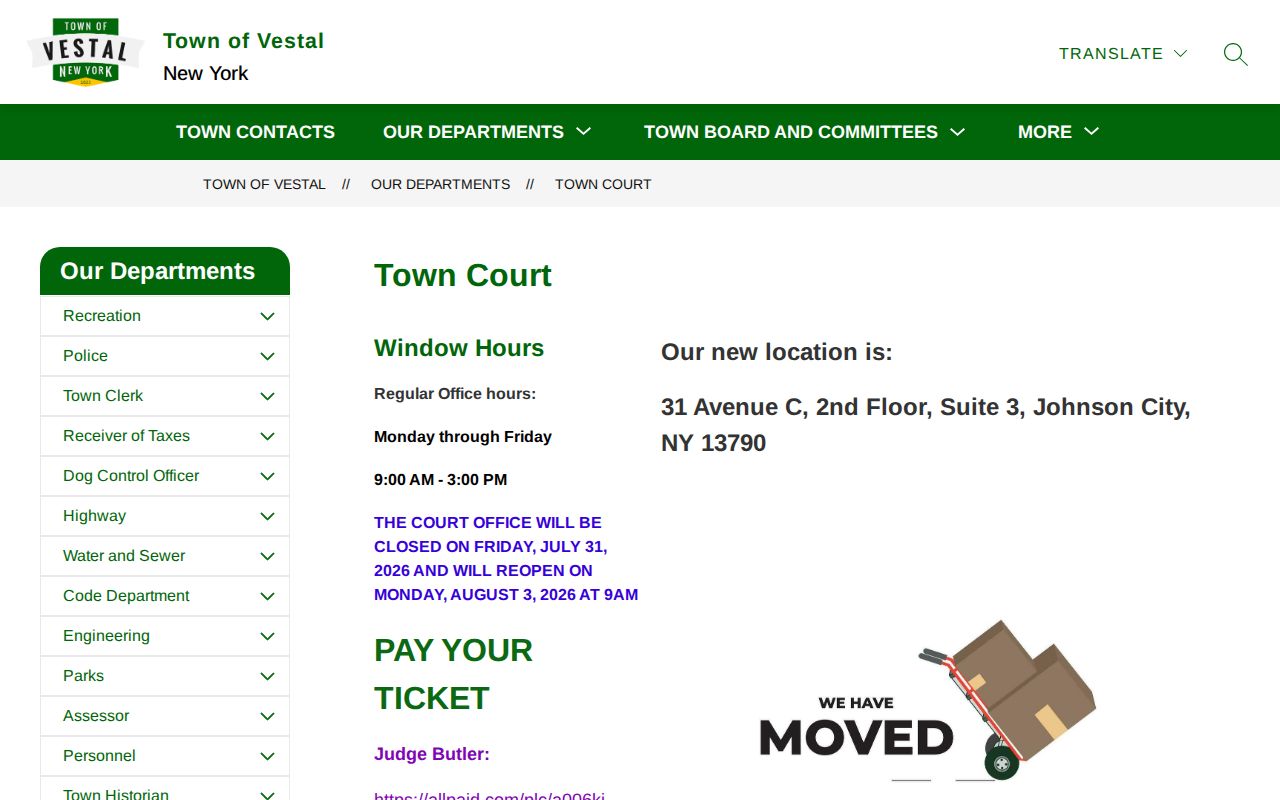Vestal residents directory source image of Vestal Town Court information